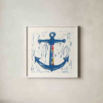 Nautical Collage III by Courtney Prahl. Shown in a crisp white glass frame for a clean and minimalist style. Available as an archival giclee rolled canvas, fine art paper, or poster print. SKU 32802a.