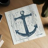 Nautical Collage III On White Wood by Courtney Prahl. Shown as a detailed flat fine art print, highlighting archival giclee quality. Available as an archival giclee rolled canvas, fine art paper, or poster print. SKU 41772a.