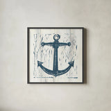 Nautical Collage III On White Wood by Courtney Prahl. Shown in a sleek black glass frame for a contemporary gallery look. Available as an archival giclee rolled canvas, fine art paper, or poster print. SKU 41772a.