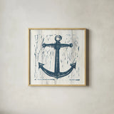 Nautical Collage III On White Wood by Courtney Prahl. Shown in a natural wood glass frame for a timeless modern aesthetic. Available as an archival giclee rolled canvas, fine art paper, or poster print. SKU 41772a.
