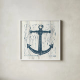 Nautical Collage III On White Wood by Courtney Prahl. Shown in a crisp white glass frame for a clean and minimalist style. Available as an archival giclee rolled canvas, fine art paper, or poster print. SKU 41772a.