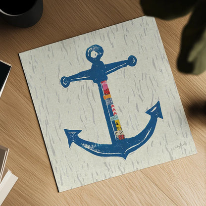 Nautical Collage III on Linen by Courtney Prahl. Shown as a detailed flat fine art print, highlighting archival giclee quality. Available as an archival giclee rolled canvas, fine art paper, or poster print. SKU 33862a.