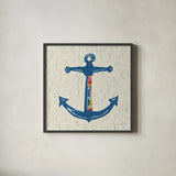Nautical Collage III on Linen by Courtney Prahl. Shown in a sleek black glass frame for a contemporary gallery look. Available as an archival giclee rolled canvas, fine art paper, or poster print. SKU 33862a.