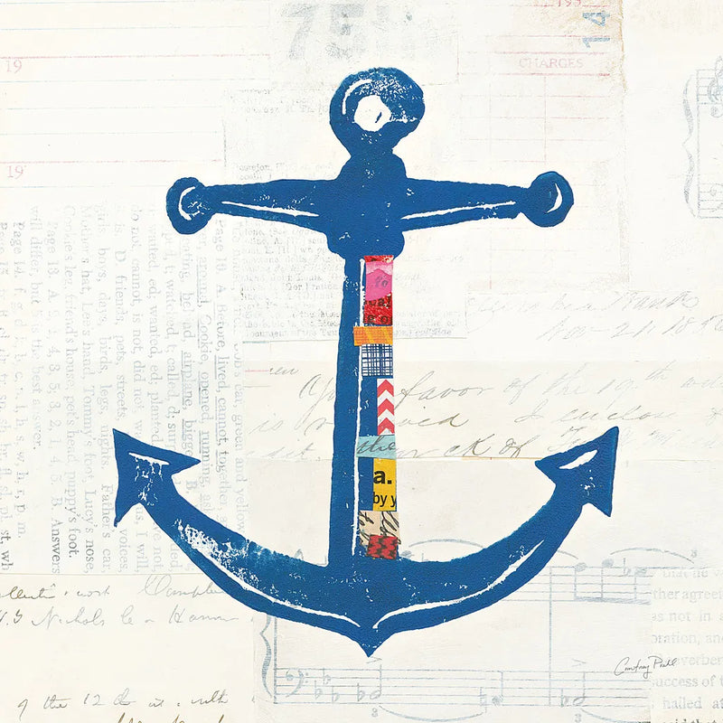 Nautical Collage III on Newsprint by Courtney Prahl. SKU 33866a. Archival Giclee Fine art print for wall decor.