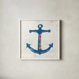Nautical Collage III on Newsprint by Courtney Prahl. Shown in a crisp white glass frame for a clean and minimalist style. Available as an archival giclee rolled canvas, fine art paper, or poster print. SKU 33866a.