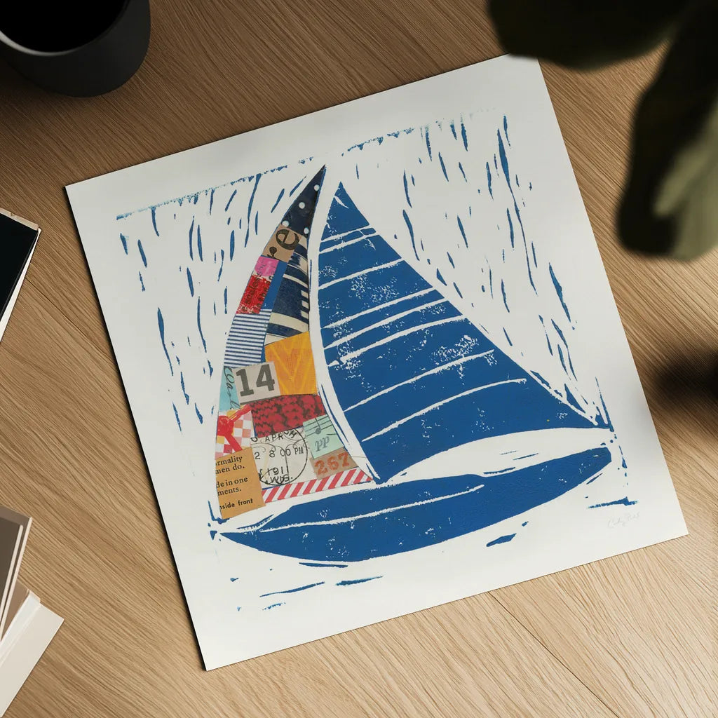 Nautical Collage IV by Courtney Prahl. Shown as a detailed flat fine art print, highlighting archival giclee quality. Available as an archival giclee rolled canvas, fine art paper, or poster print. SKU 32803a.