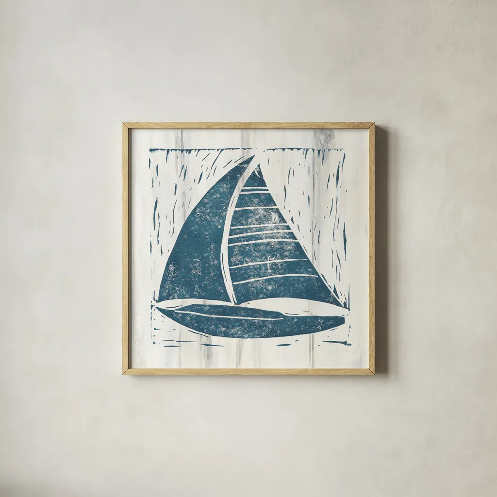 Nautical Collage IV On White Wood by Courtney Prahl. Shown in a natural wood glass frame for a timeless modern aesthetic. Available as an archival giclee rolled canvas, fine art paper, or poster print. SKU 41773a.