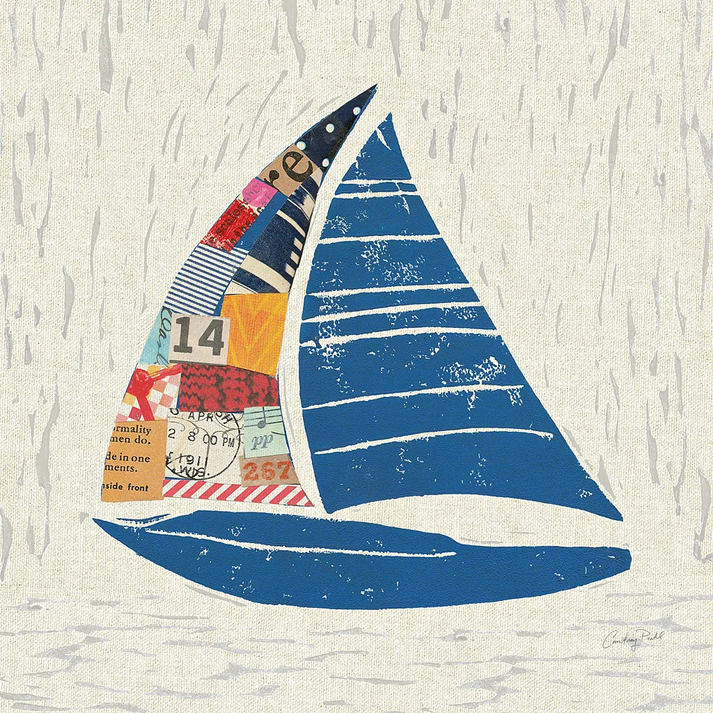 Nautical Collage IV on Linen by Courtney Prahl. SKU 33863a. Archival Giclee Fine art print for wall decor.