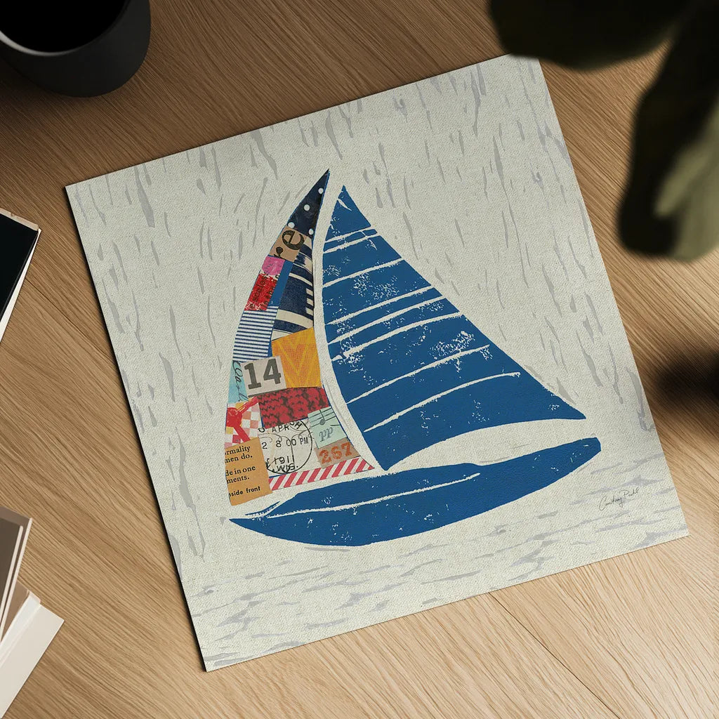 Nautical Collage IV on Linen by Courtney Prahl. Shown as a detailed flat fine art print, highlighting archival giclee quality. Available as an archival giclee rolled canvas, fine art paper, or poster print. SKU 33863a.