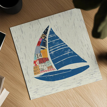 Nautical Collage IV on Linen by Courtney Prahl. Shown as a detailed flat fine art print, highlighting archival giclee quality. Available as an archival giclee rolled canvas, fine art paper, or poster print. SKU 33863a.