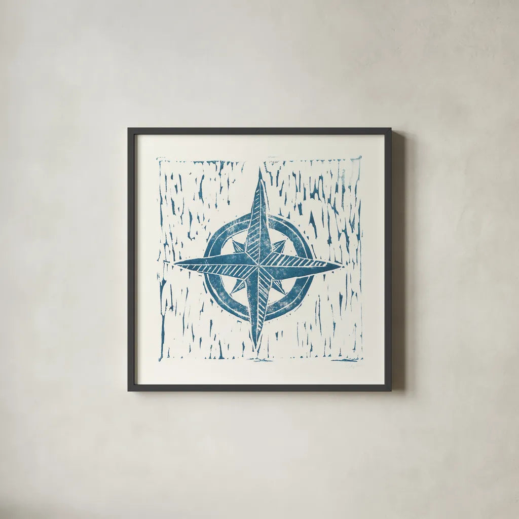 Nautical Collage on White II by Courtney Prahl. Shown in a sleek black glass frame for a contemporary gallery look. Available as an archival giclee rolled canvas, fine art paper, or poster print. SKU 32805a.