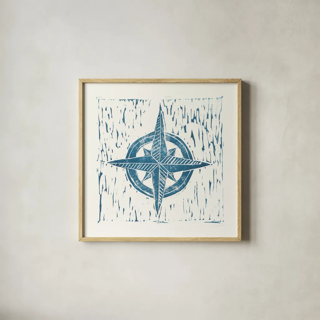 Nautical Collage on White II by Courtney Prahl. Shown in a natural wood glass frame for a timeless modern aesthetic. Available as an archival giclee rolled canvas, fine art paper, or poster print. SKU 32805a.