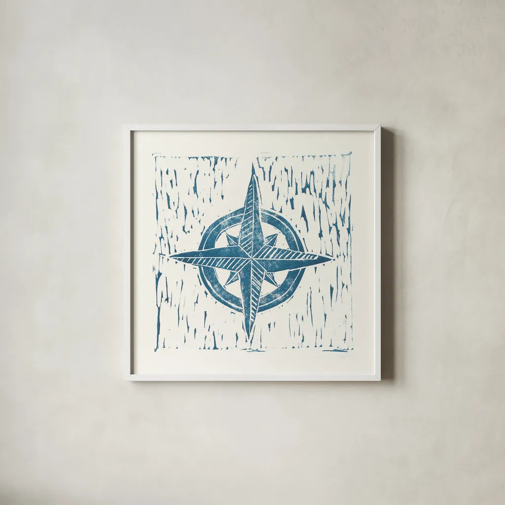 Nautical Collage on White II by Courtney Prahl. Shown in a crisp white glass frame for a clean and minimalist style. Available as an archival giclee rolled canvas, fine art paper, or poster print. SKU 32805a.