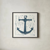 Nautical Collage on White III by Courtney Prahl. Shown in a sleek black glass frame for a contemporary gallery look. Available as an archival giclee rolled canvas, fine art paper, or poster print. SKU 32806a.