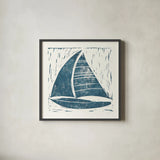 Nautical Collage on White IV by Courtney Prahl. Shown in a sleek black glass frame for a contemporary gallery look. Available as an archival giclee rolled canvas, fine art paper, or poster print. SKU 32807a.