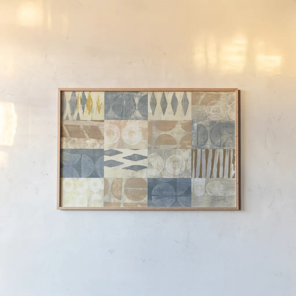 Neutral Blocks by Courtney Prahl. shown as a paper print in a natural frame. Available as a archival giclee rolled canvas, fine art paper, or poster print. SKU 71952i.