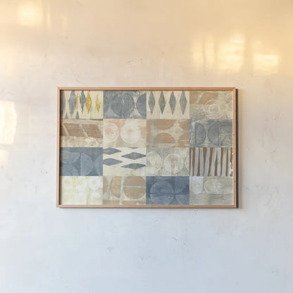 Neutral Blocks by Courtney Prahl. shown as a paper print in a natural frame. Available as a archival giclee rolled canvas, fine art paper, or poster print. SKU 71952i.