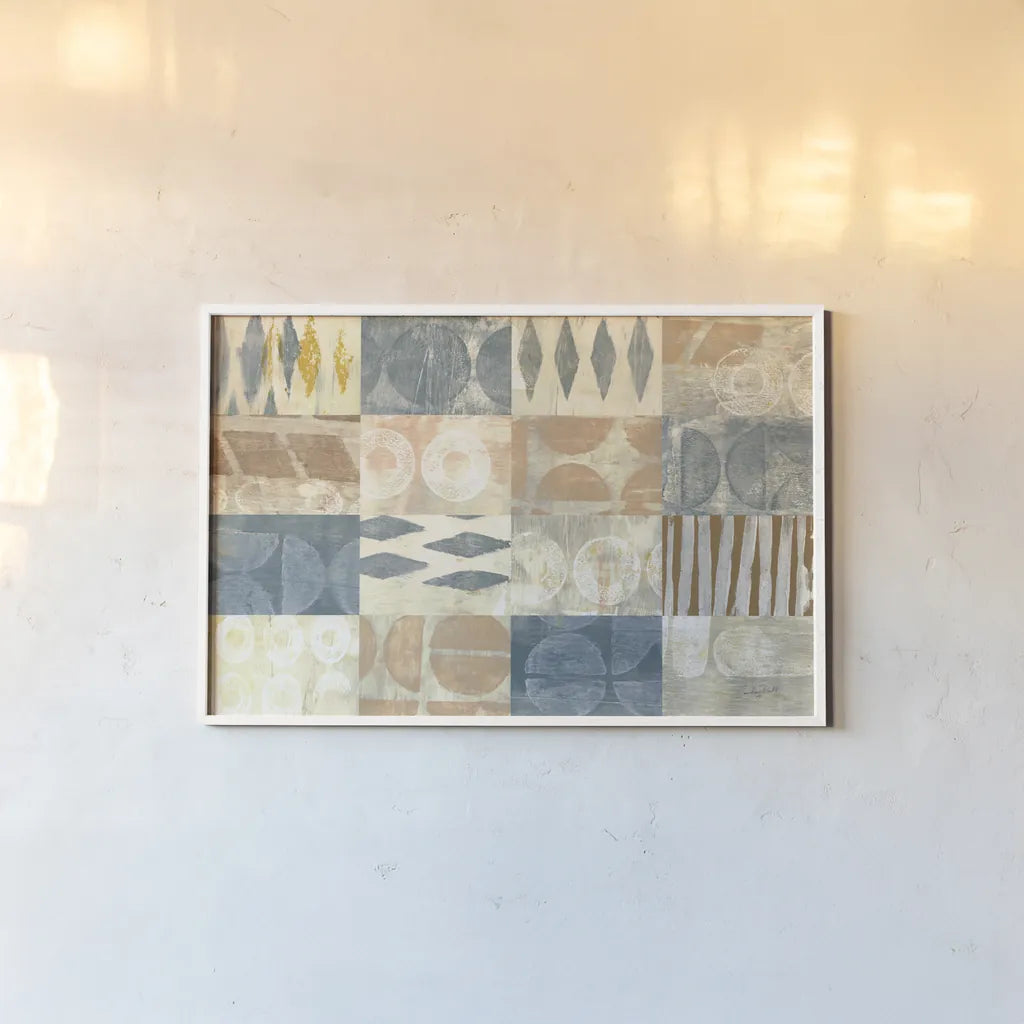 Neutral Blocks by Courtney Prahl. shown as a paper print in a white frame. Available as a archival giclee rolled canvas, fine art paper, or poster print. SKU 71952i.