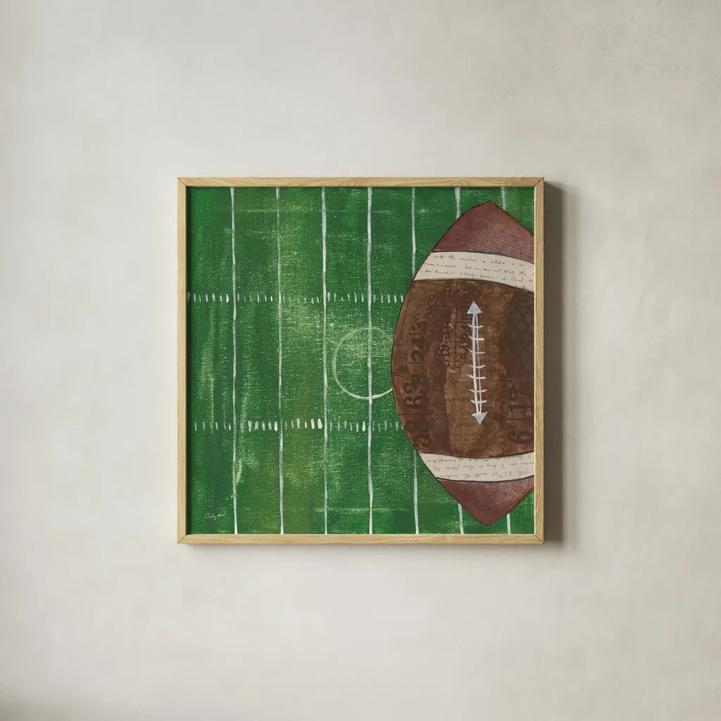 On the Field I by Courtney Prahl. Shown in a natural wood glass frame for a timeless modern aesthetic. Available as an archival giclee rolled canvas, fine art paper, or poster print. SKU 31723a.
