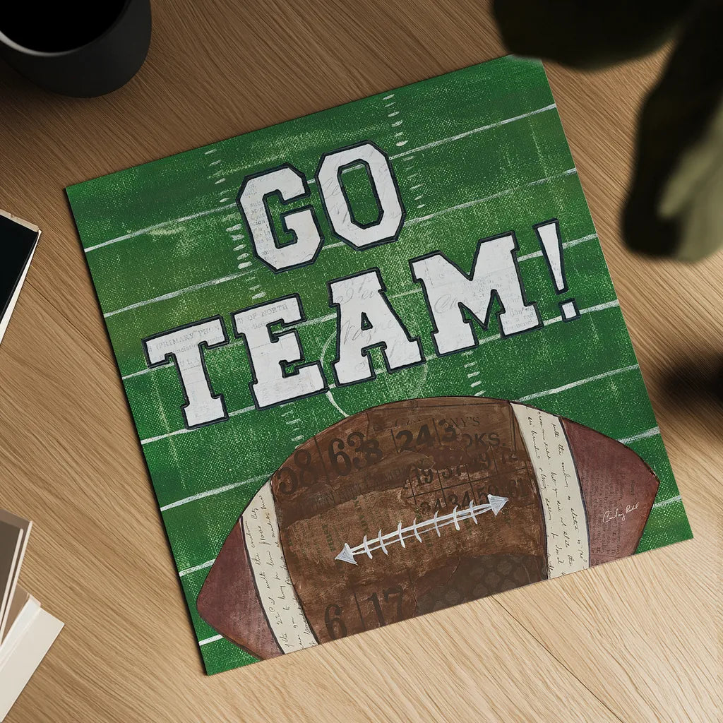 On the Field I Go Team by Courtney Prahl. Shown as a detailed flat fine art print, highlighting archival giclee quality. Available as an archival giclee rolled canvas, fine art paper, or poster print. SKU 32958a.