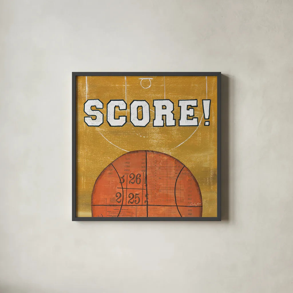 On the Field II Score by Courtney Prahl. Shown in a sleek black glass frame for a contemporary gallery look. Available as an archival giclee rolled canvas, fine art paper, or poster print. SKU 32959a.