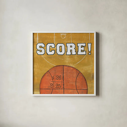 On the Field II Score by Courtney Prahl. Shown in a crisp white glass frame for a clean and minimalist style. Available as an archival giclee rolled canvas, fine art paper, or poster print. SKU 32959a.