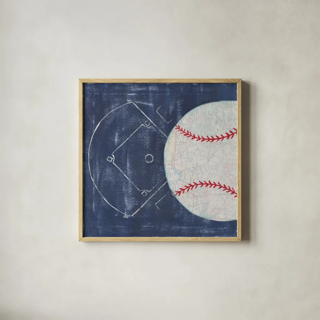 On the Field III by Courtney Prahl. Shown in a natural wood glass frame for a timeless modern aesthetic. Available as an archival giclee rolled canvas, fine art paper, or poster print. SKU 31725a.