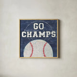 On the Field III Go Champs by Courtney Prahl. Shown in a natural wood glass frame for a timeless modern aesthetic. Available as an archival giclee rolled canvas, fine art paper, or poster print. SKU 32960a.
