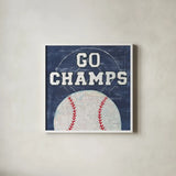 On the Field III Go Champs by Courtney Prahl. Shown in a crisp white glass frame for a clean and minimalist style. Available as an archival giclee rolled canvas, fine art paper, or poster print. SKU 32960a.