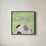 On the Field IV Awesome by Courtney Prahl. Shown in a sleek black glass frame for a contemporary gallery look. Available as an archival giclee rolled canvas, fine art paper, or poster print. SKU 32961a.