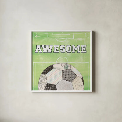 On the Field IV Awesome by Courtney Prahl. Shown in a crisp white glass frame for a clean and minimalist style. Available as an archival giclee rolled canvas, fine art paper, or poster print. SKU 32961a.