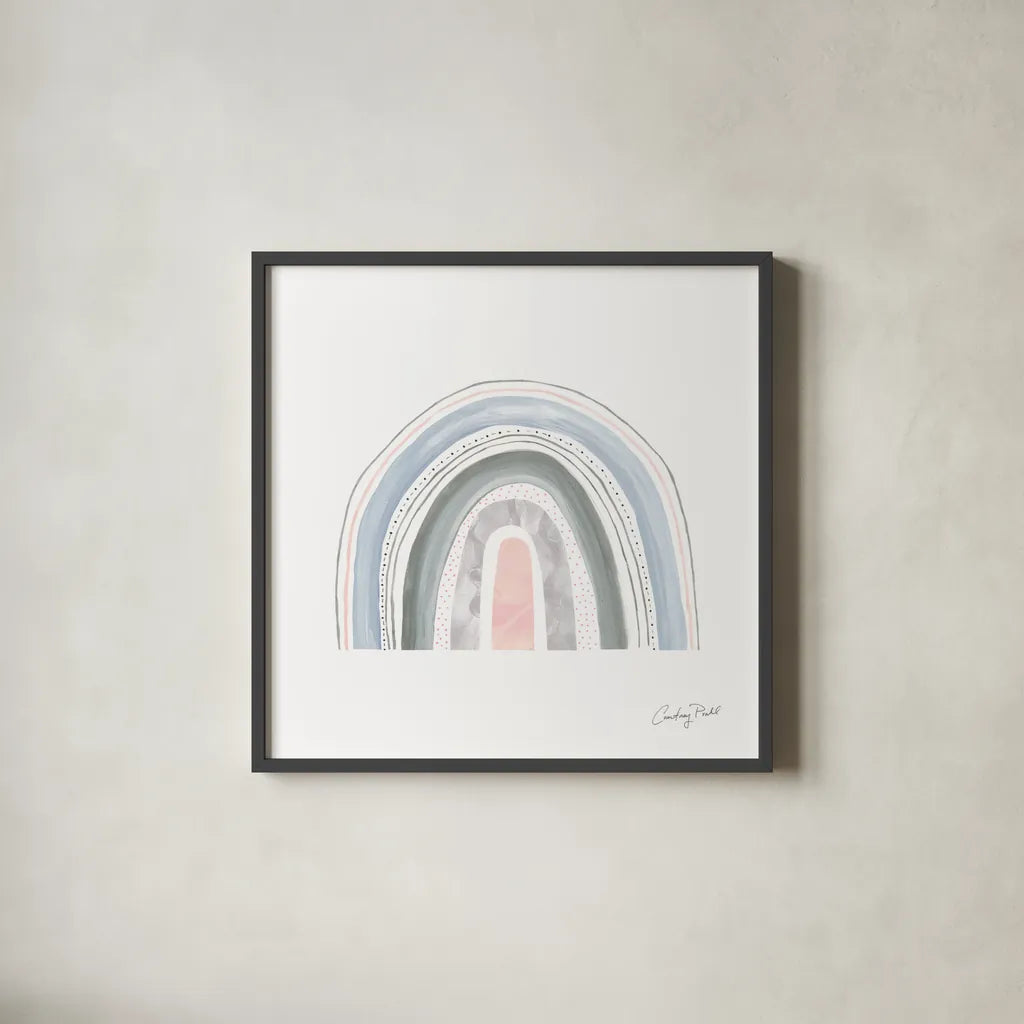 Pastel Rainbow VII by Courtney Prahl. Shown in a sleek black glass frame for a contemporary gallery look. Available as an archival giclee rolled canvas, fine art paper, or poster print. SKU 76380a.