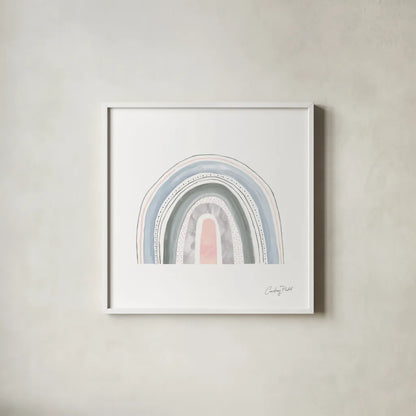 Pastel Rainbow VII by Courtney Prahl. Shown in a crisp white glass frame for a clean and minimalist style. Available as an archival giclee rolled canvas, fine art paper, or poster print. SKU 76380a.