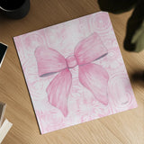 Pink Bow by Courtney Prahl. Shown as a detailed flat fine art print, highlighting archival giclee quality. Available as an archival giclee rolled canvas, fine art paper, or poster print. SKU 101030a.