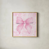 Pink Bow by Courtney Prahl. Shown in a natural wood glass frame for a timeless modern aesthetic. Available as an archival giclee rolled canvas, fine art paper, or poster print. SKU 101030a.
