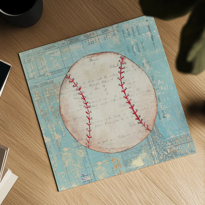 Play Ball I by Courtney Prahl. Shown as a detailed flat fine art print, highlighting archival giclee quality. Available as an archival giclee rolled canvas, fine art paper, or poster print. SKU 13261a.
