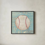 Play Ball I by Courtney Prahl. Shown in a sleek black glass frame for a contemporary gallery look. Available as an archival giclee rolled canvas, fine art paper, or poster print. SKU 13261a.