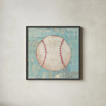 Play Ball I by Courtney Prahl. Shown in a sleek black glass frame for a contemporary gallery look. Available as an archival giclee rolled canvas, fine art paper, or poster print. SKU 13261a.