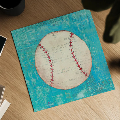 Play Ball I Bright by Courtney Prahl. Shown as a detailed flat fine art print, highlighting archival giclee quality. Available as an archival giclee rolled canvas, fine art paper, or poster print. SKU 52409a.