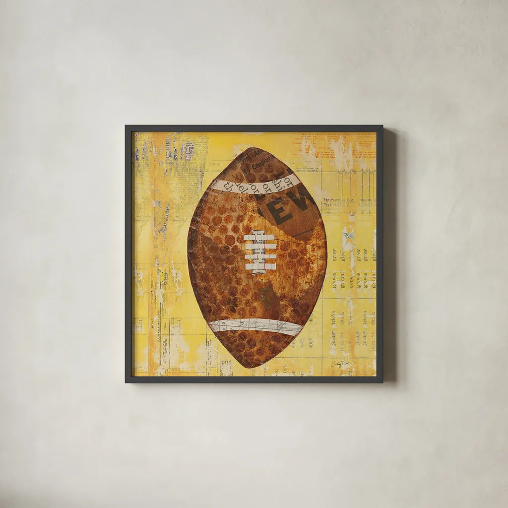 Play Ball II by Courtney Prahl. Shown in a sleek black glass frame for a contemporary gallery look. Available as an archival giclee rolled canvas, fine art paper, or poster print. SKU 13262a.