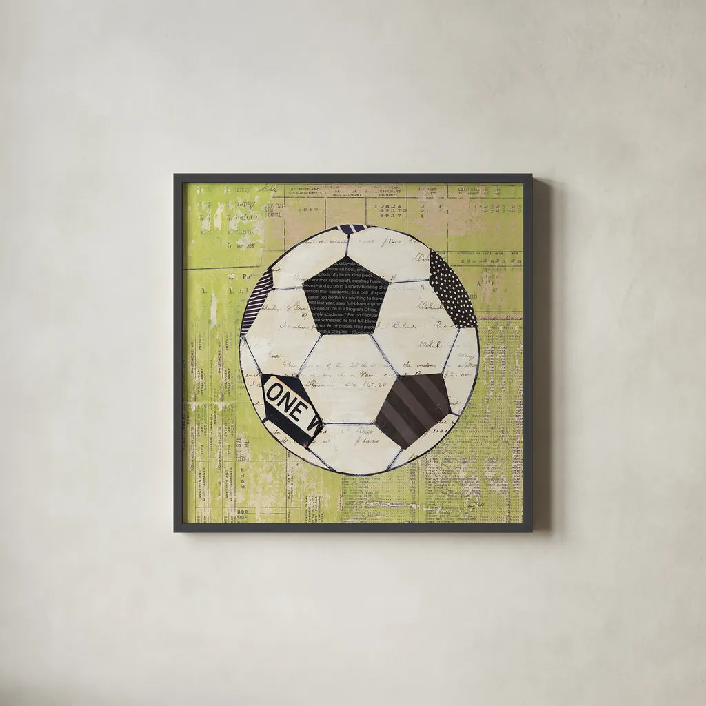 Play Ball III by Courtney Prahl. Shown in a sleek black glass frame for a contemporary gallery look. Available as an archival giclee rolled canvas, fine art paper, or poster print. SKU 13263a.