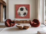Play Ball III Red by Courtney Prahl. Shown as extra-large giant wall art in a modern living room. Available as an archival giclee rolled canvas, fine art paper, or poster print. SKU 63512a.