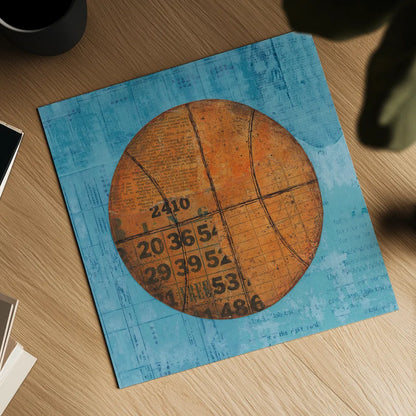 Play Ball IV Blue by Courtney Prahl. Shown as a detailed flat fine art print, highlighting archival giclee quality. Available as an archival giclee rolled canvas, fine art paper, or poster print. SKU 63513a.