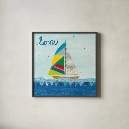 Rainbow Spinnakers I by Courtney Prahl. Shown in a sleek black glass frame for a contemporary gallery look. Available as an archival giclee rolled canvas, fine art paper, or poster print. SKU 37516a.