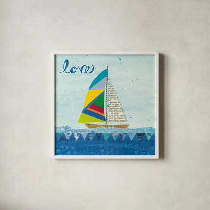 Rainbow Spinnakers I by Courtney Prahl. Shown in a crisp white glass frame for a clean and minimalist style. Available as an archival giclee rolled canvas, fine art paper, or poster print. SKU 37516a.