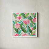 Rose Garden by Courtney Prahl. Shown in a crisp white glass frame for a clean and minimalist style. Available as an archival giclee rolled canvas, fine art paper, or poster print. SKU 91099a.