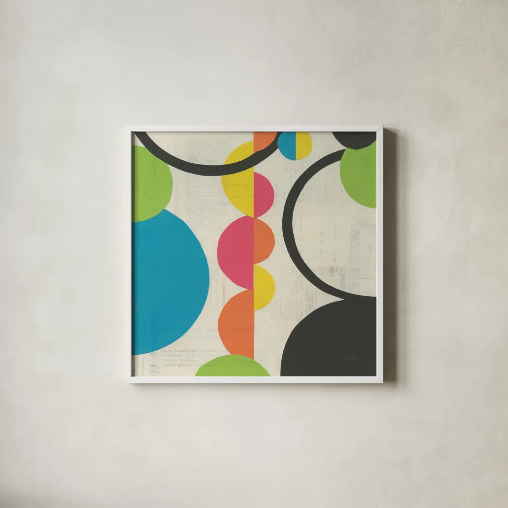 Roundabout I by Courtney Prahl. Shown in a crisp white glass frame for a clean and minimalist style. Available as an archival giclee rolled canvas, fine art paper, or poster print. SKU 44172a.
