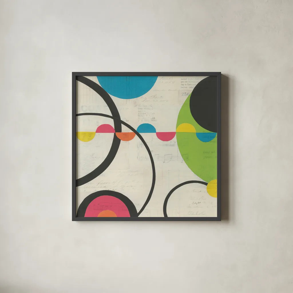 Roundabout II by Courtney Prahl. Shown in a sleek black glass frame for a contemporary gallery look. Available as an archival giclee rolled canvas, fine art paper, or poster print. SKU 44173a.