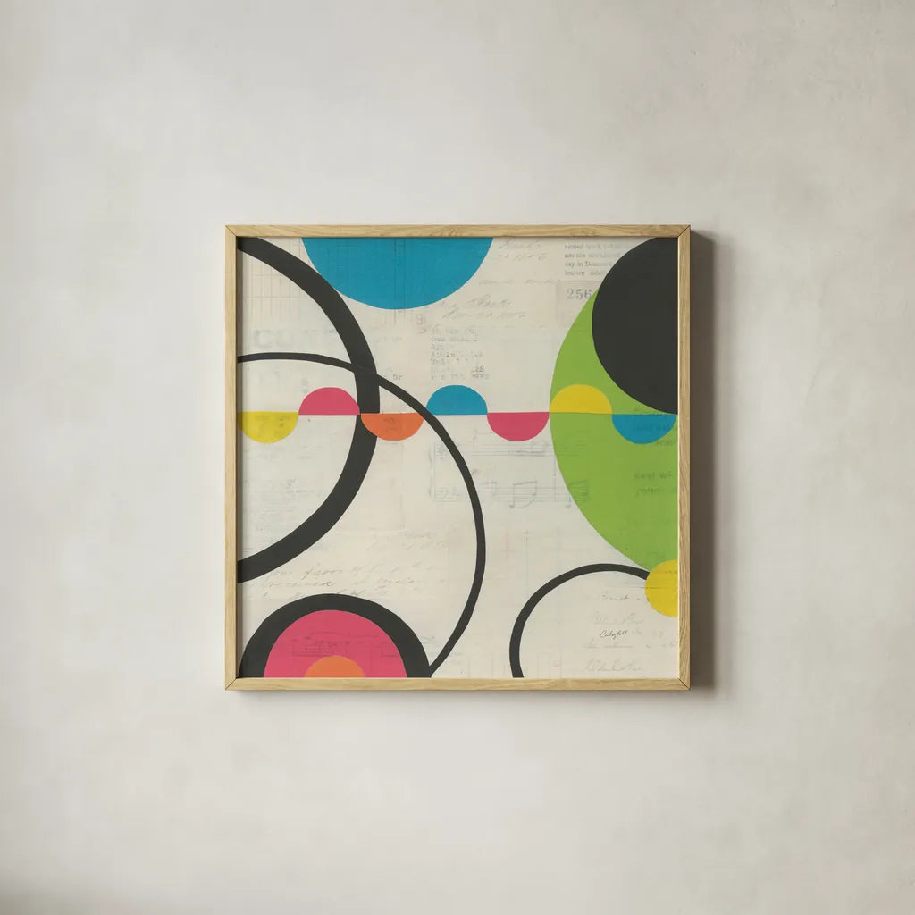 Roundabout II by Courtney Prahl. Shown in a natural wood glass frame for a timeless modern aesthetic. Available as an archival giclee rolled canvas, fine art paper, or poster print. SKU 44173a.