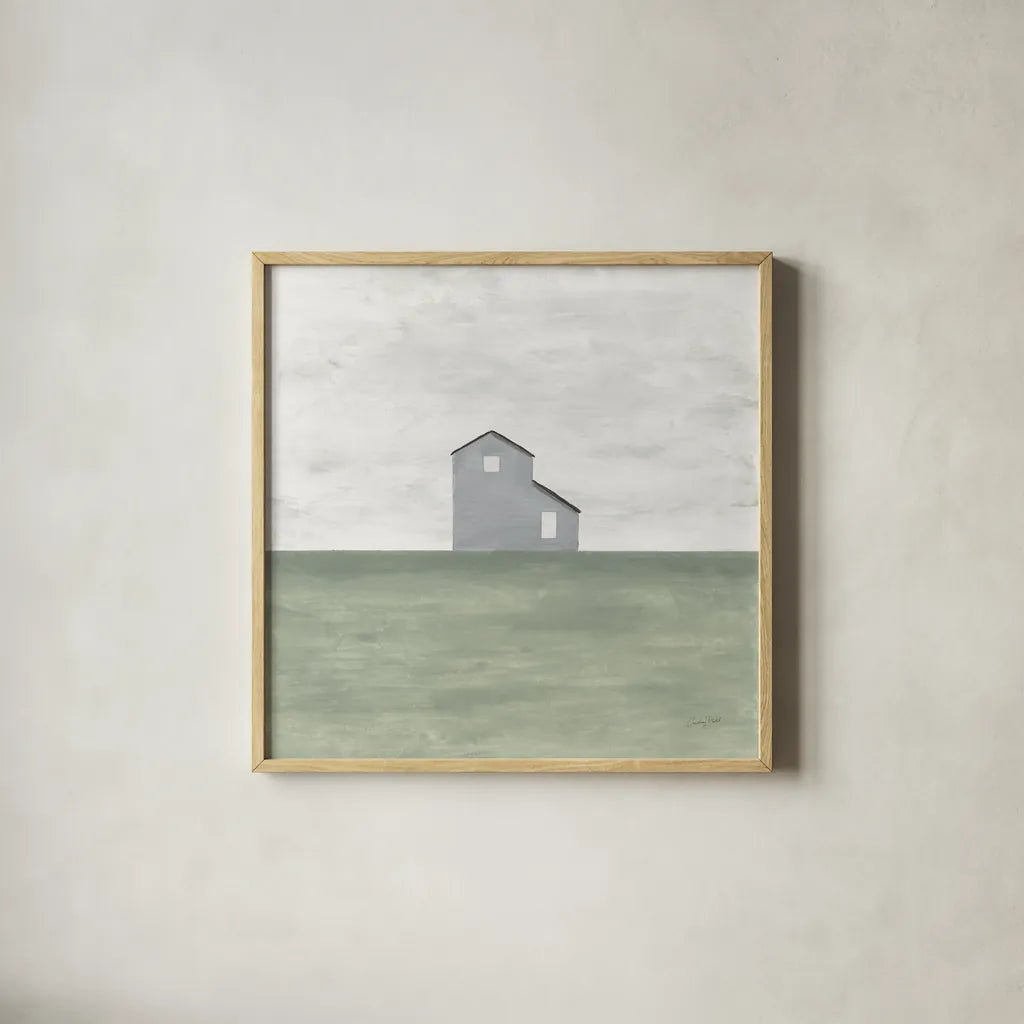 Rural Simplicity I by Courtney Prahl. Shown in a natural wood glass frame for a timeless modern aesthetic. Available as an archival giclee rolled canvas, fine art paper, or poster print. SKU 74100a.